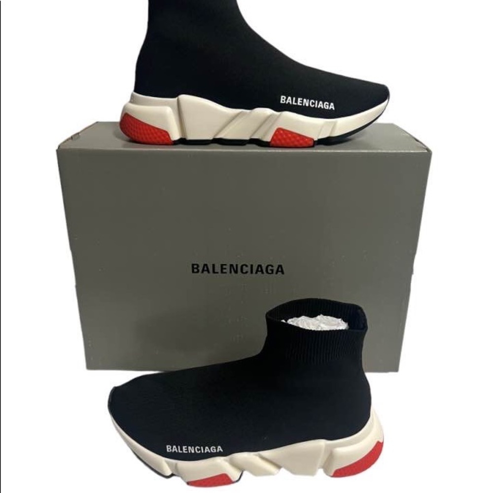 Balenciaga Speed Trainer Mid Black Red Sz 6 Shoe